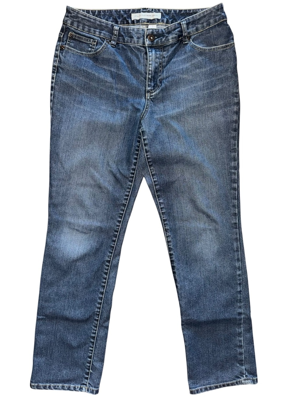 Chico’s Platinum Denim Jeans Jr Women’s Size 1 Short Straight Leg Stretch Blue